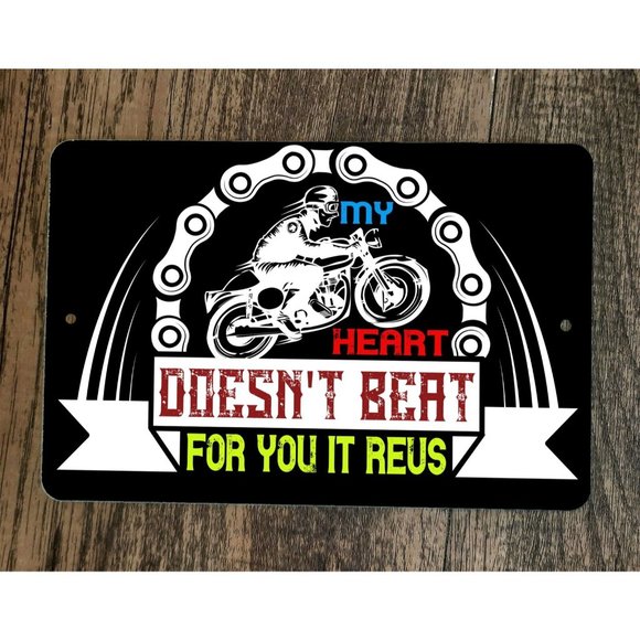 My Heart Doesnt Beat it Revs Motorcycle 8x12 Metal Wall Sign Garage Poster - Picture 1 of 1